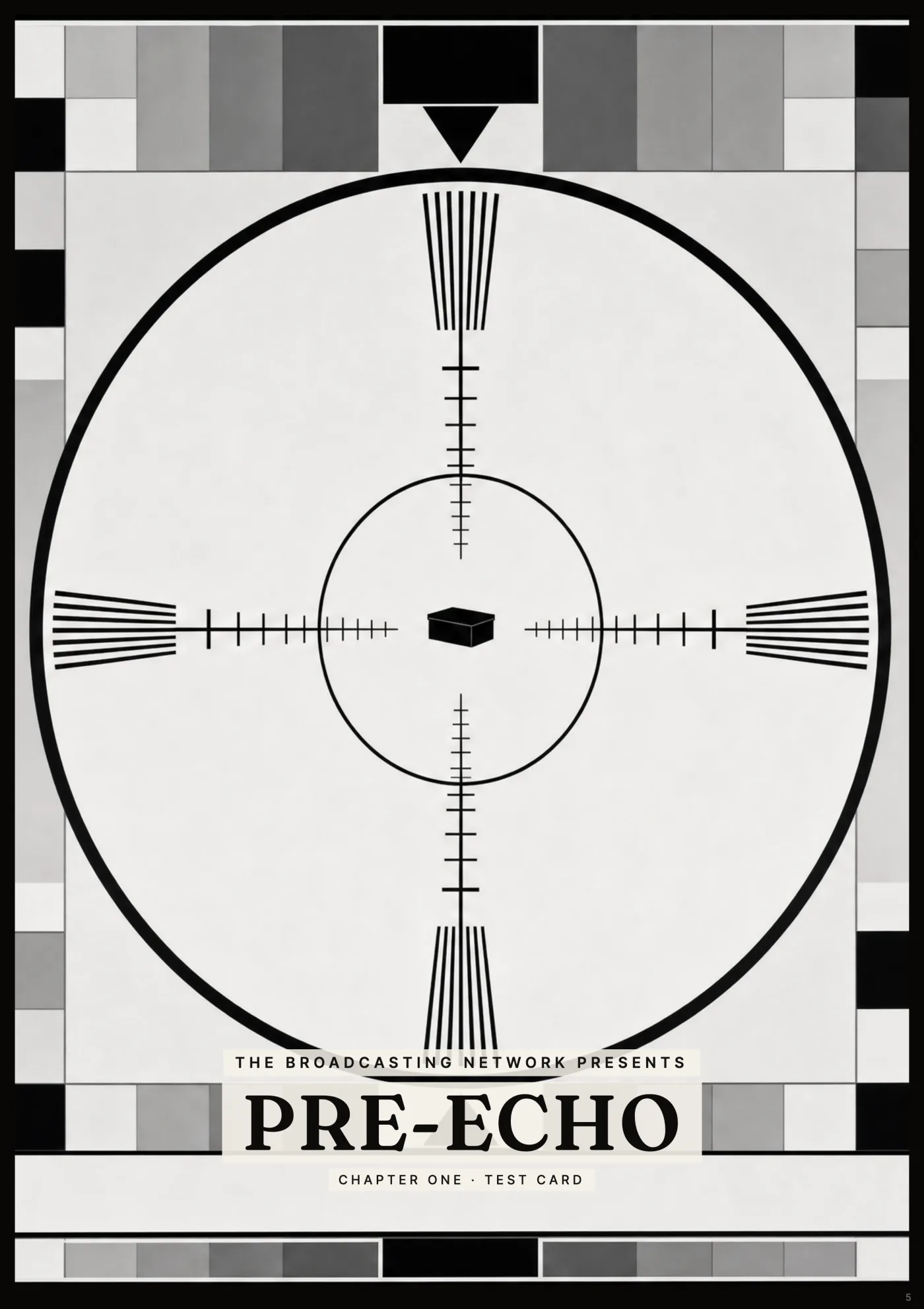 Page five: the test card. PRE-ECHO.